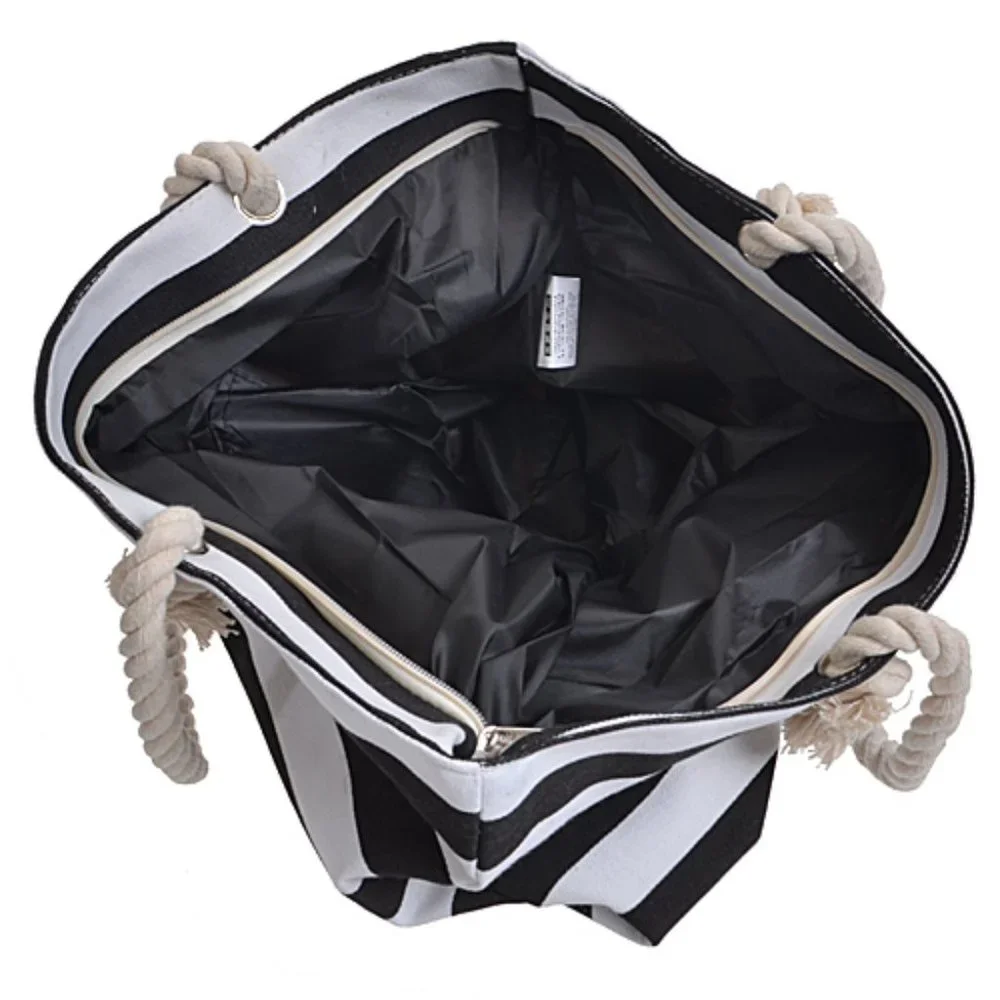 Beachy Striped Tote Bag/ Overnight Bag - Black/White- NWT
